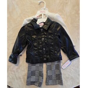 NWT Little Lass 18M 3pc Faux Leather Jacket Set Plaid Pants
